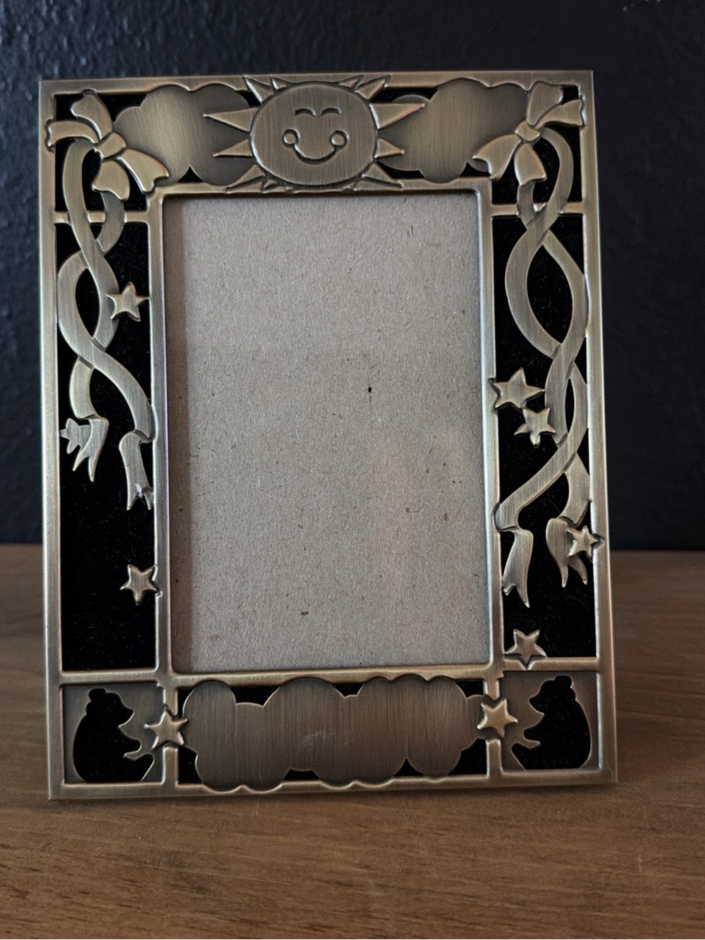 Vintage Carr 90s Celestial Sun Stars Picture Frame Gold Metal Baby Teddy Bear